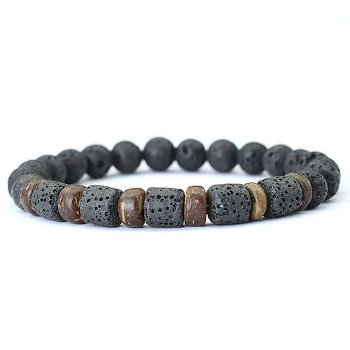 Coconut & Black Lava Beaded Bracelet