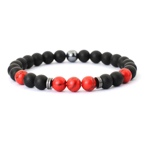 Red Howlite, Onyx & Hematite Stone Beaded Bracelet