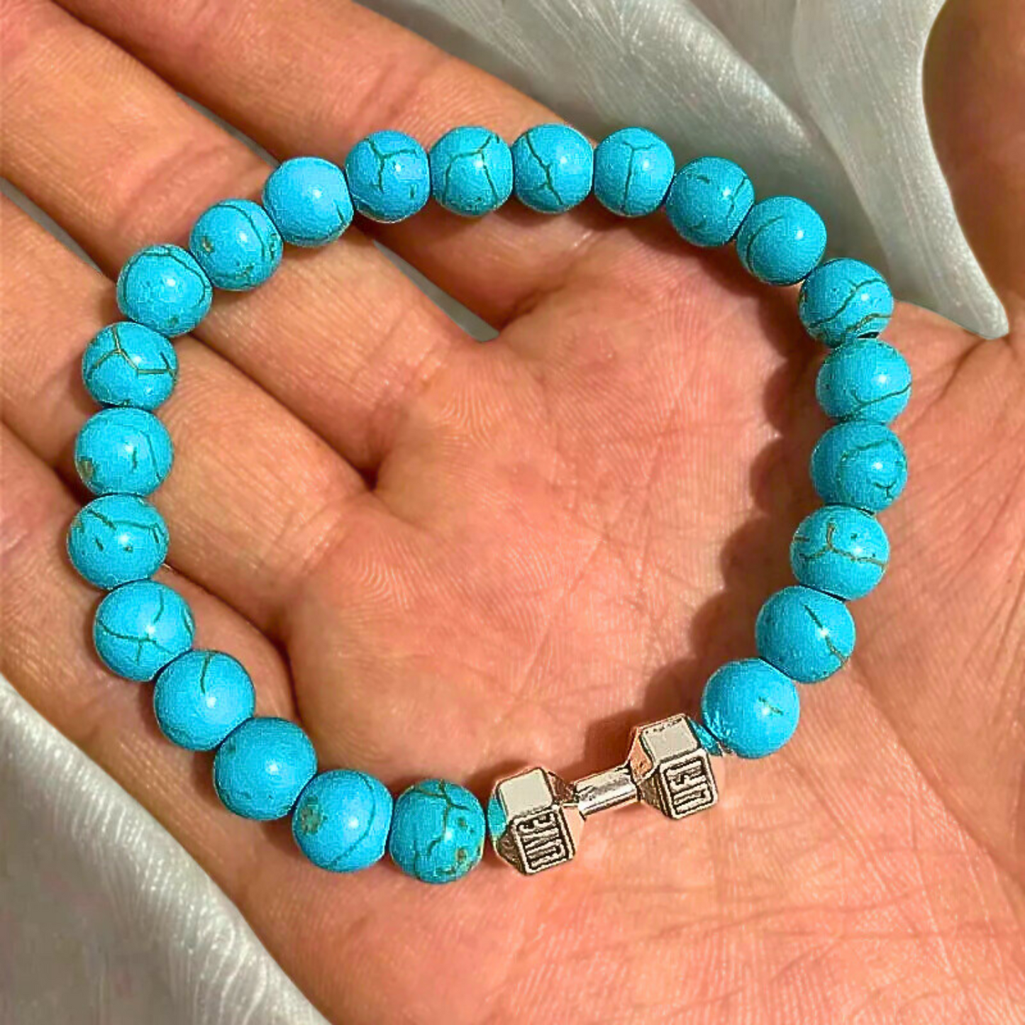 Turquoise Silver Dumbbell Charm Bracelet