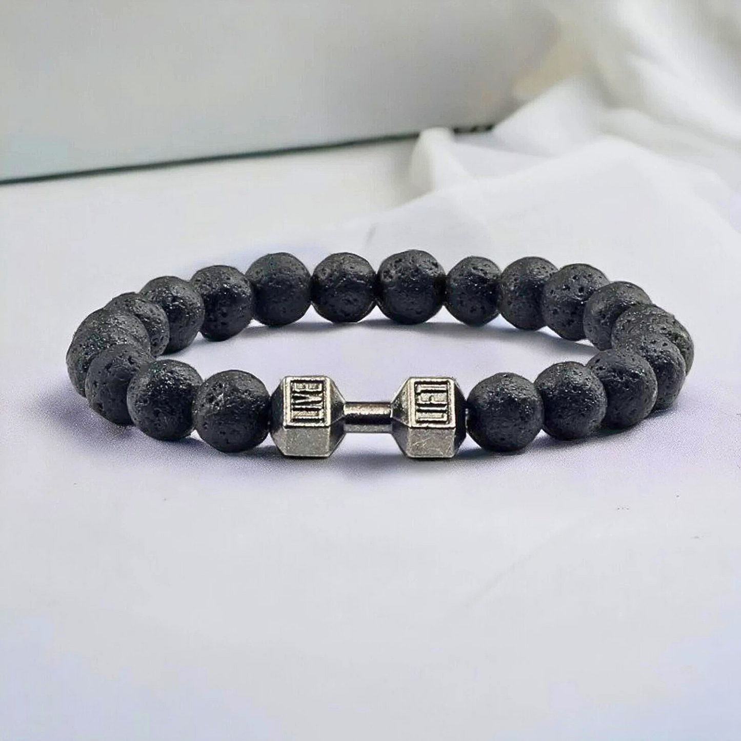 Lava Black Dumbbell Charm Bracelet