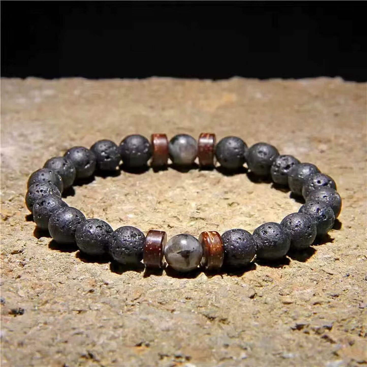 Volcanic Rock & Silver Stone Bracelet
