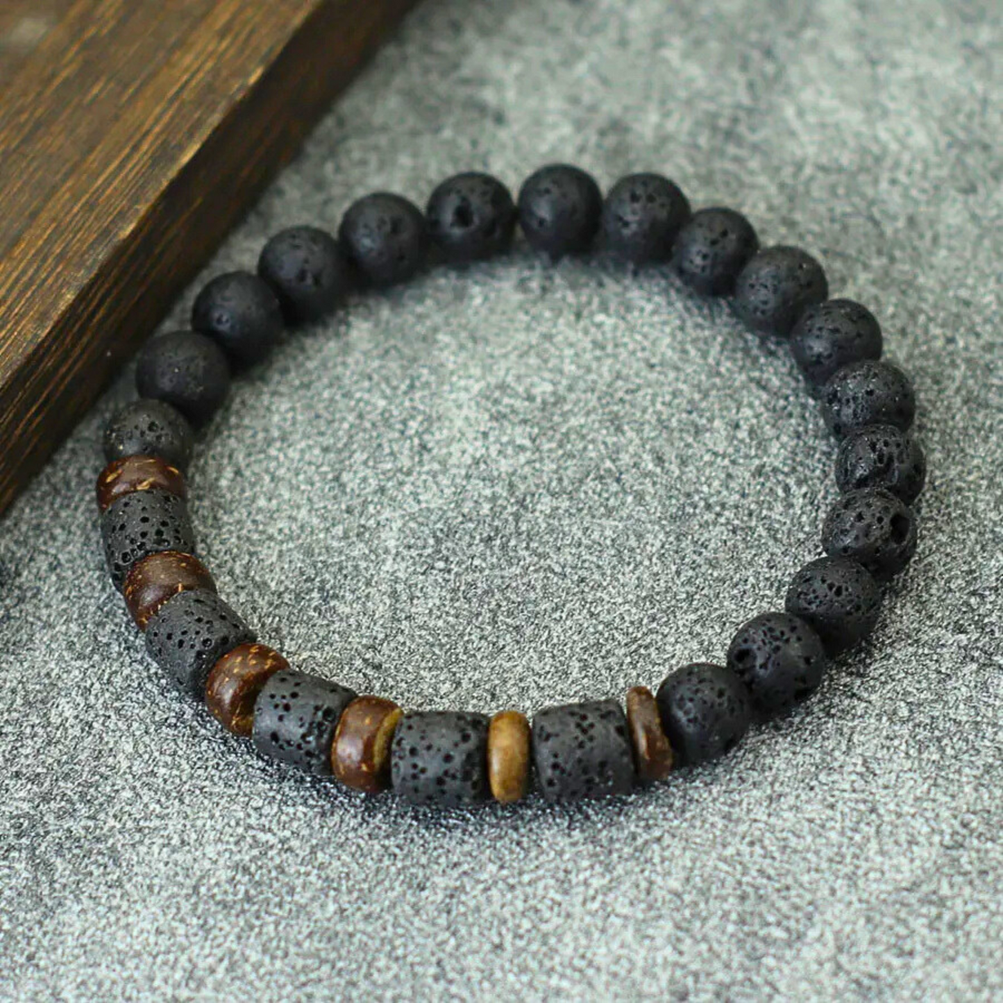 Coconut & Black Lava Beaded Bracelet