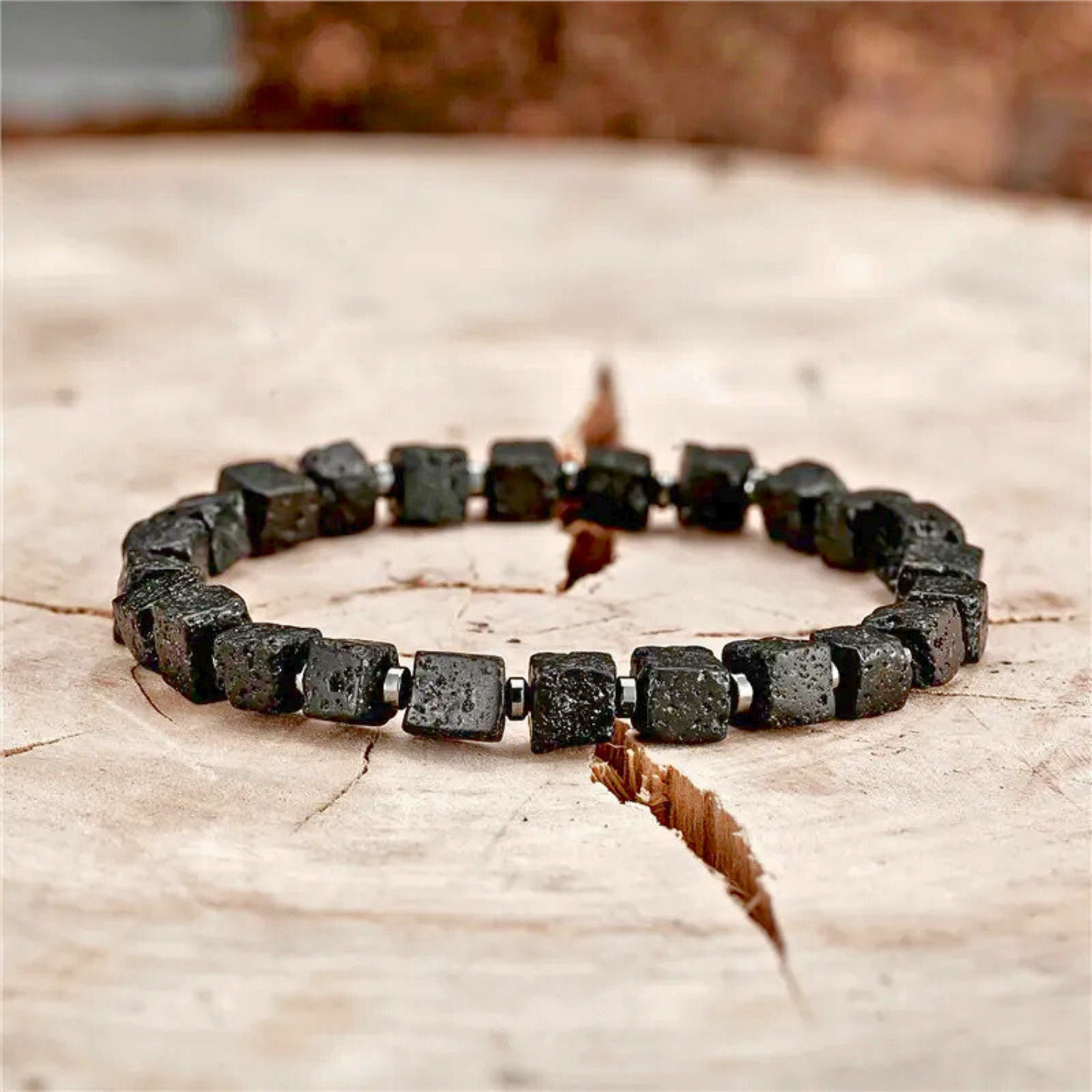 Raw Lava Cube & Hematite Bracelet