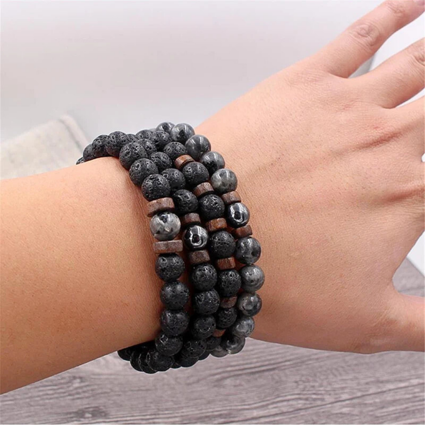 Volcanic Rock & Silver Stone Bracelet