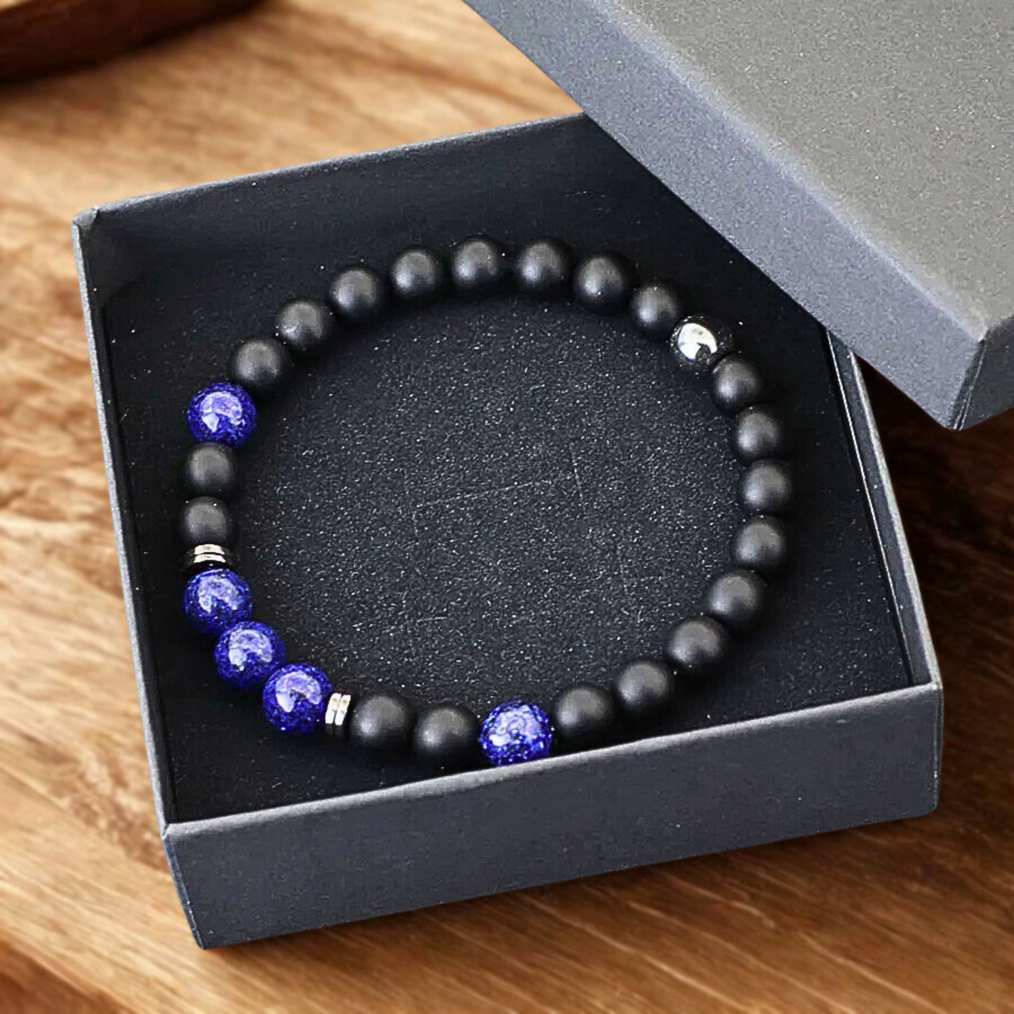 Lapis Lazuli, Onyx & Hematite Stone Beaded Bracelet