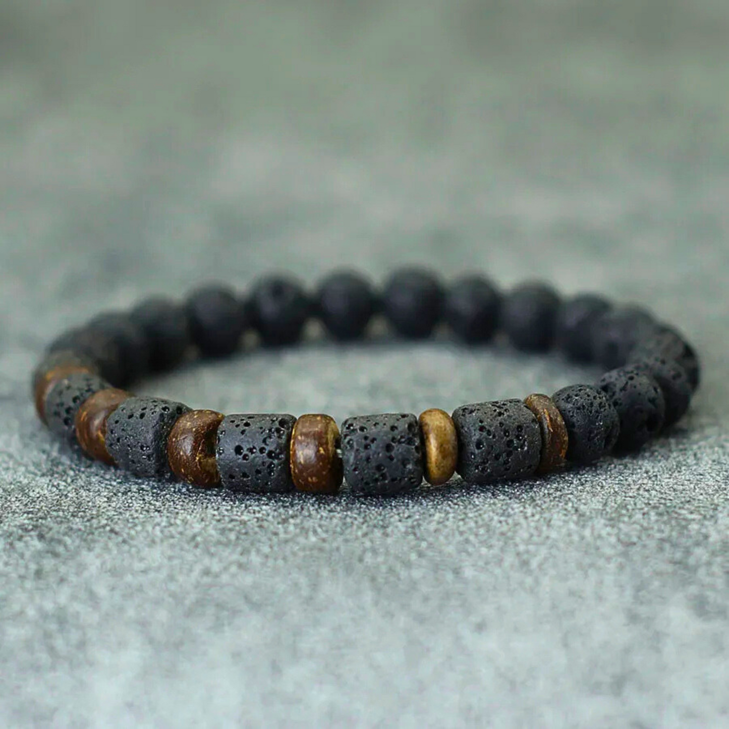Coconut & Black Lava Beaded Bracelet