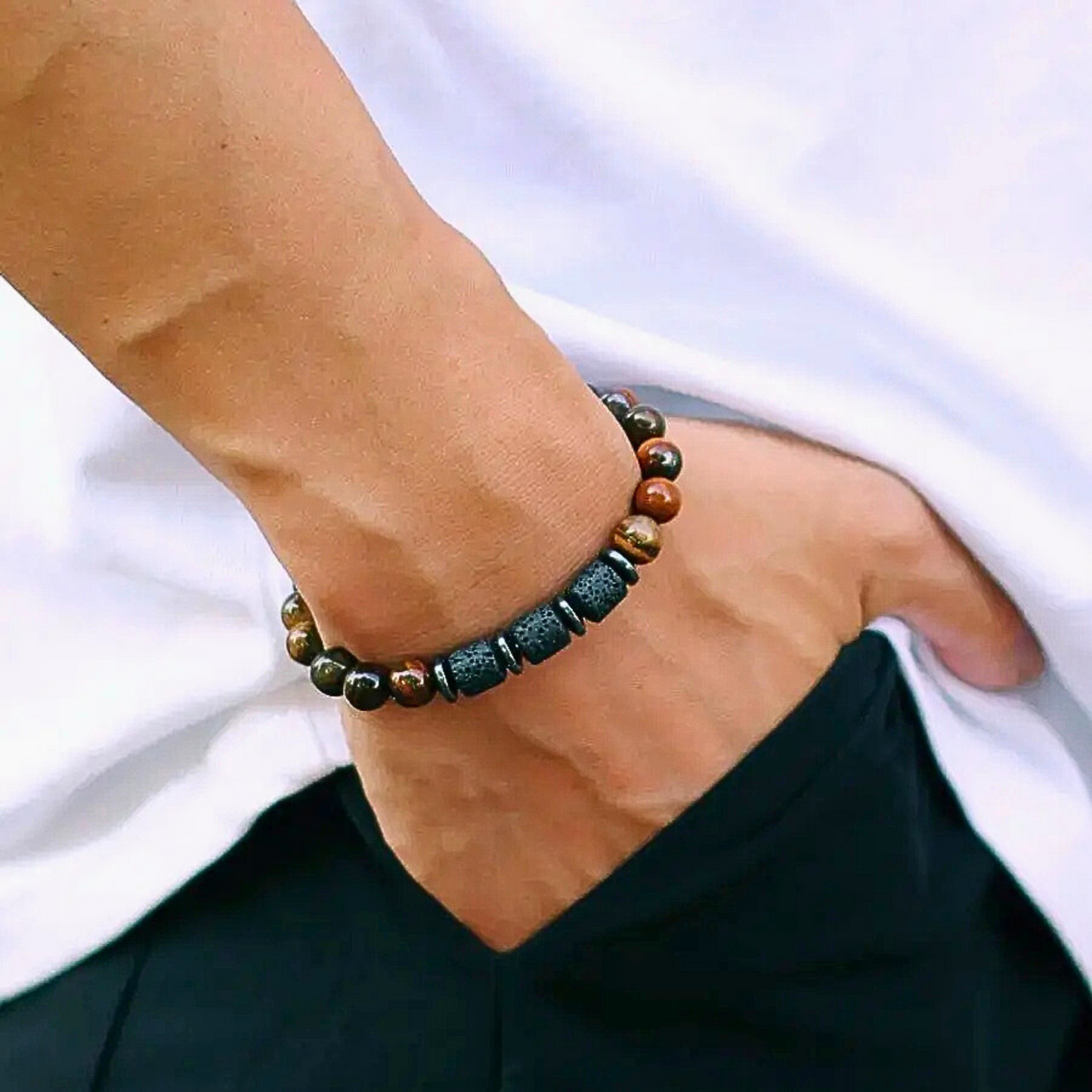 Lava, Hematite & Tiger Eye Stone Bracelet