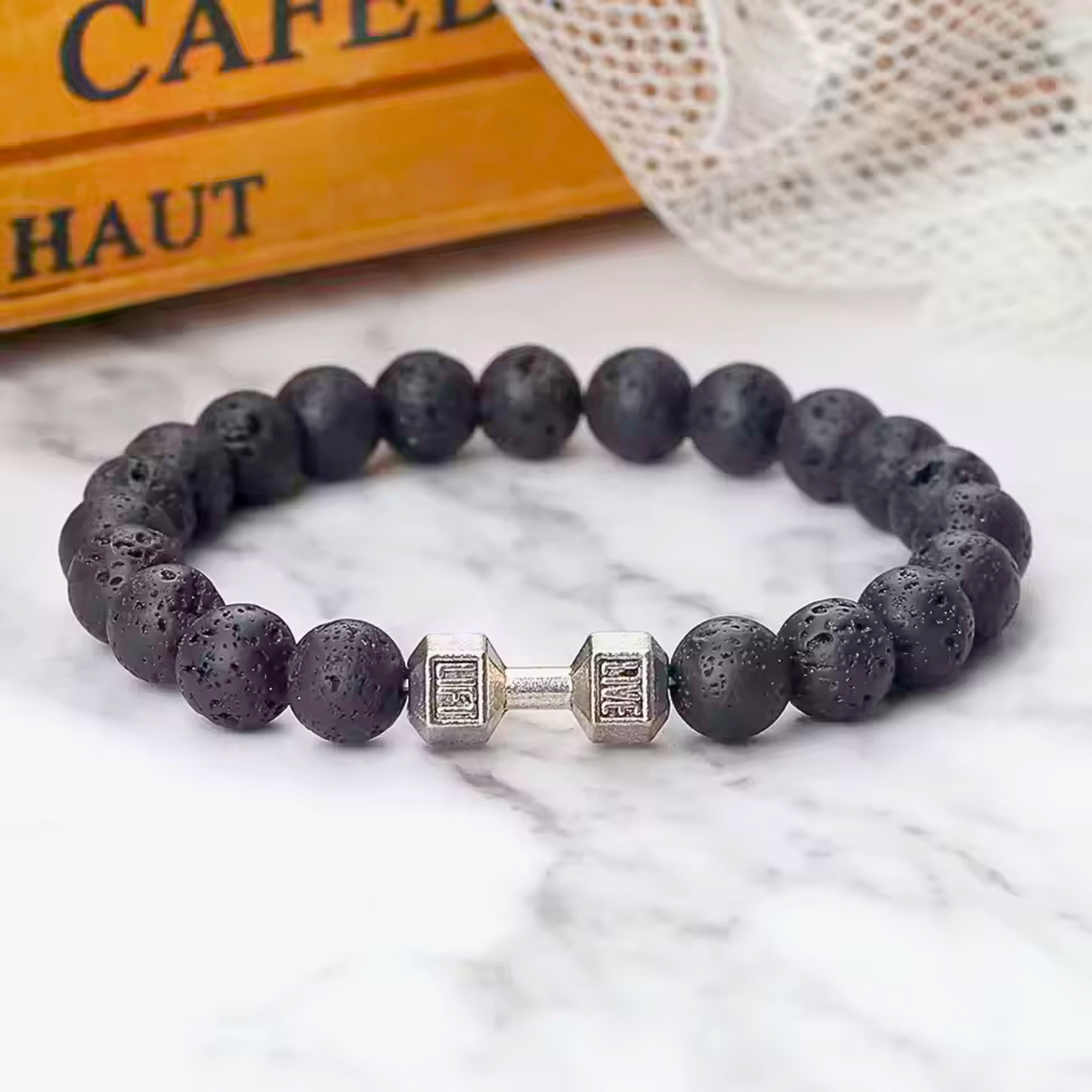 Lava Silver Dumbbell Charm Bracelet