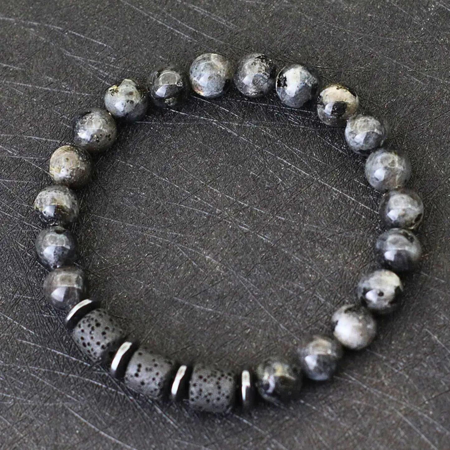 Lava, Hematite & Black Flash Stone Bracelet
