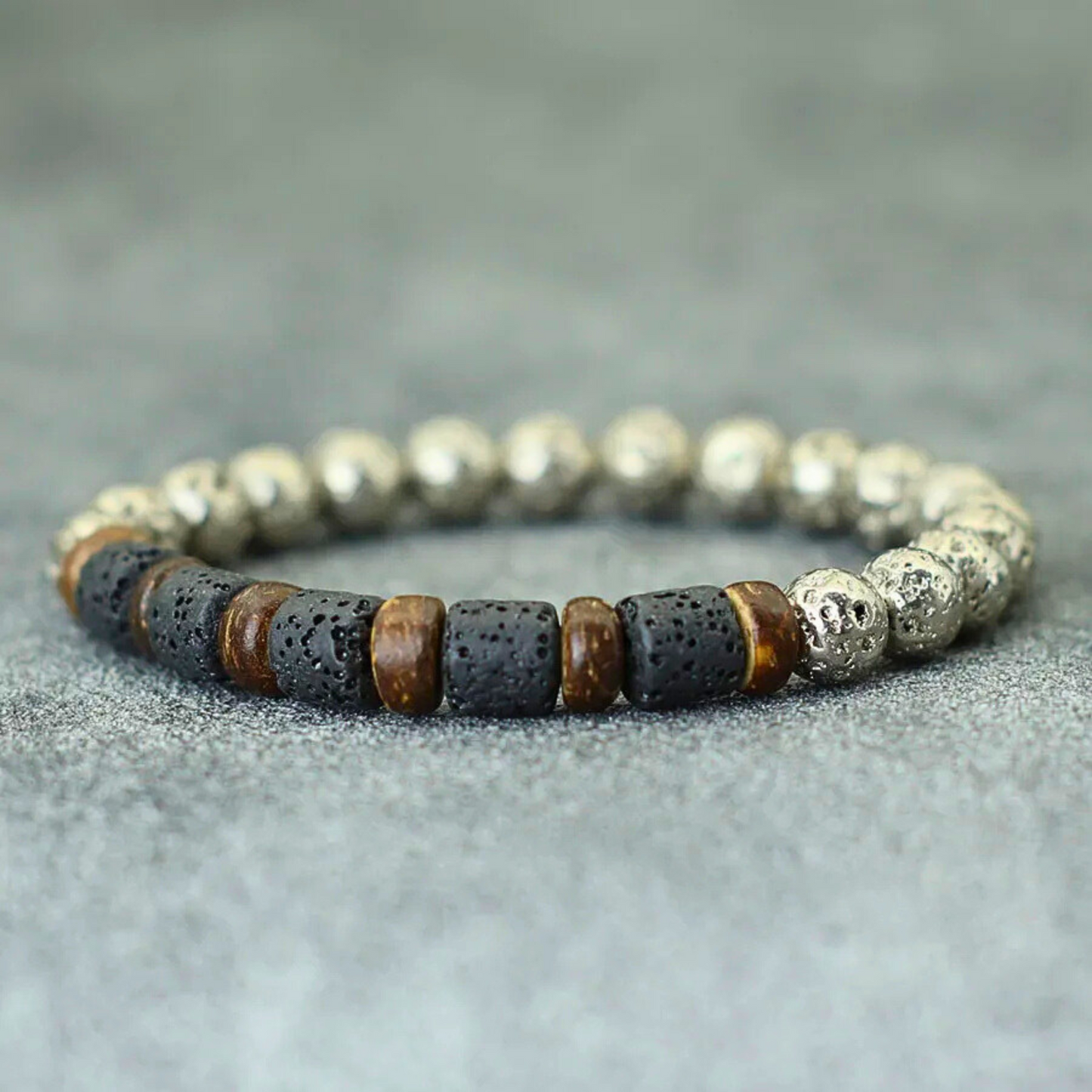 Coconut & Silver Lava Beaded Bracelet