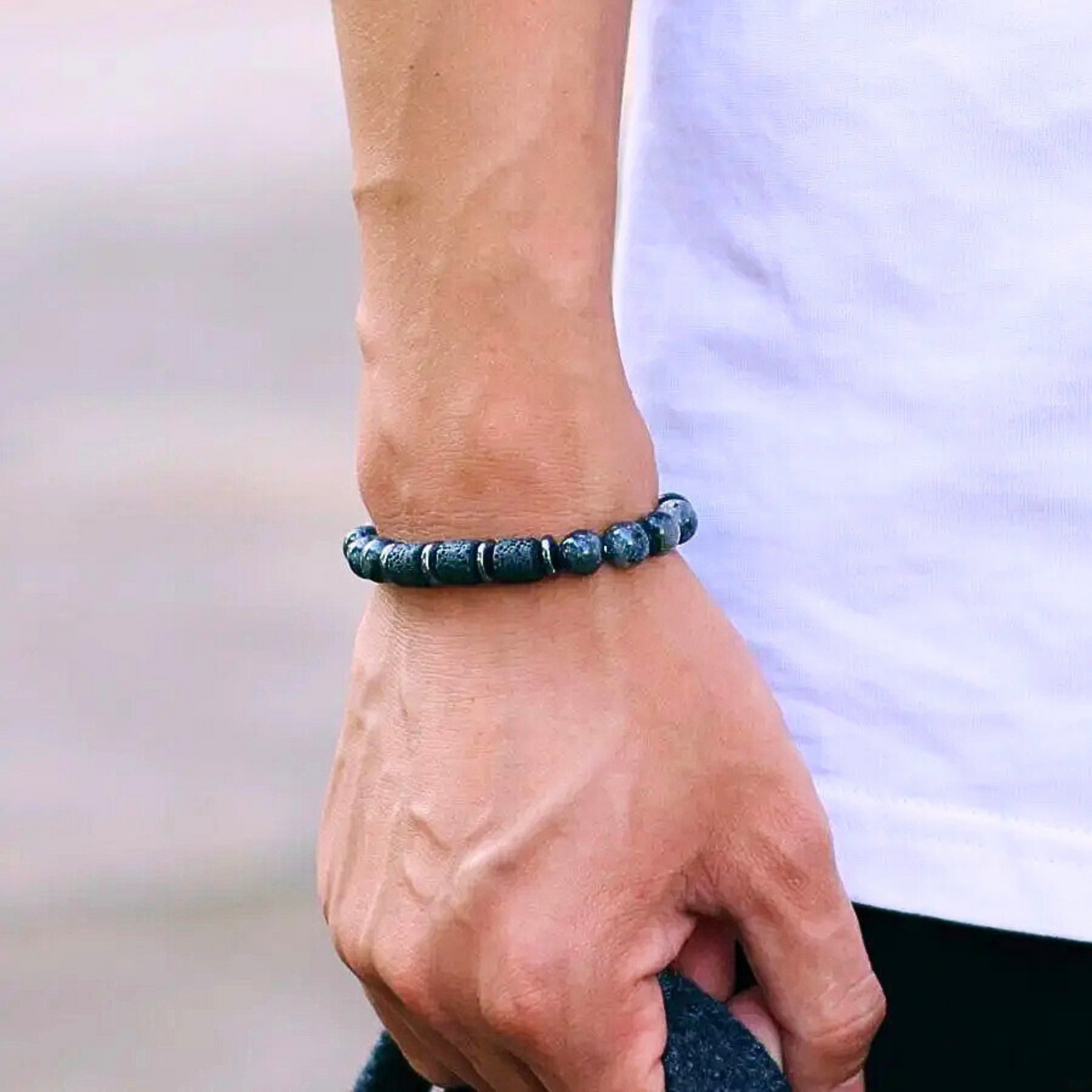 Lava, Hematite & Black Flash Stone Bracelet