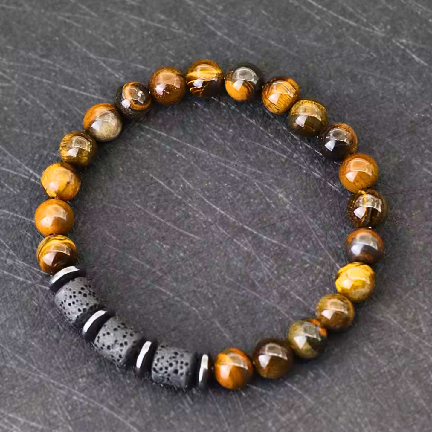 Lava, Hematite & Tiger Eye Stone Bracelet