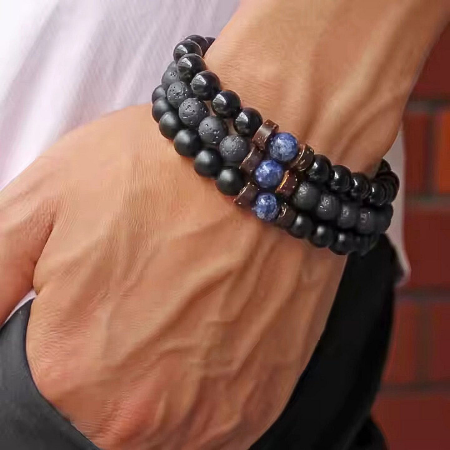 Volcanic Rock & Lapis Lazuli Stone Bracelet