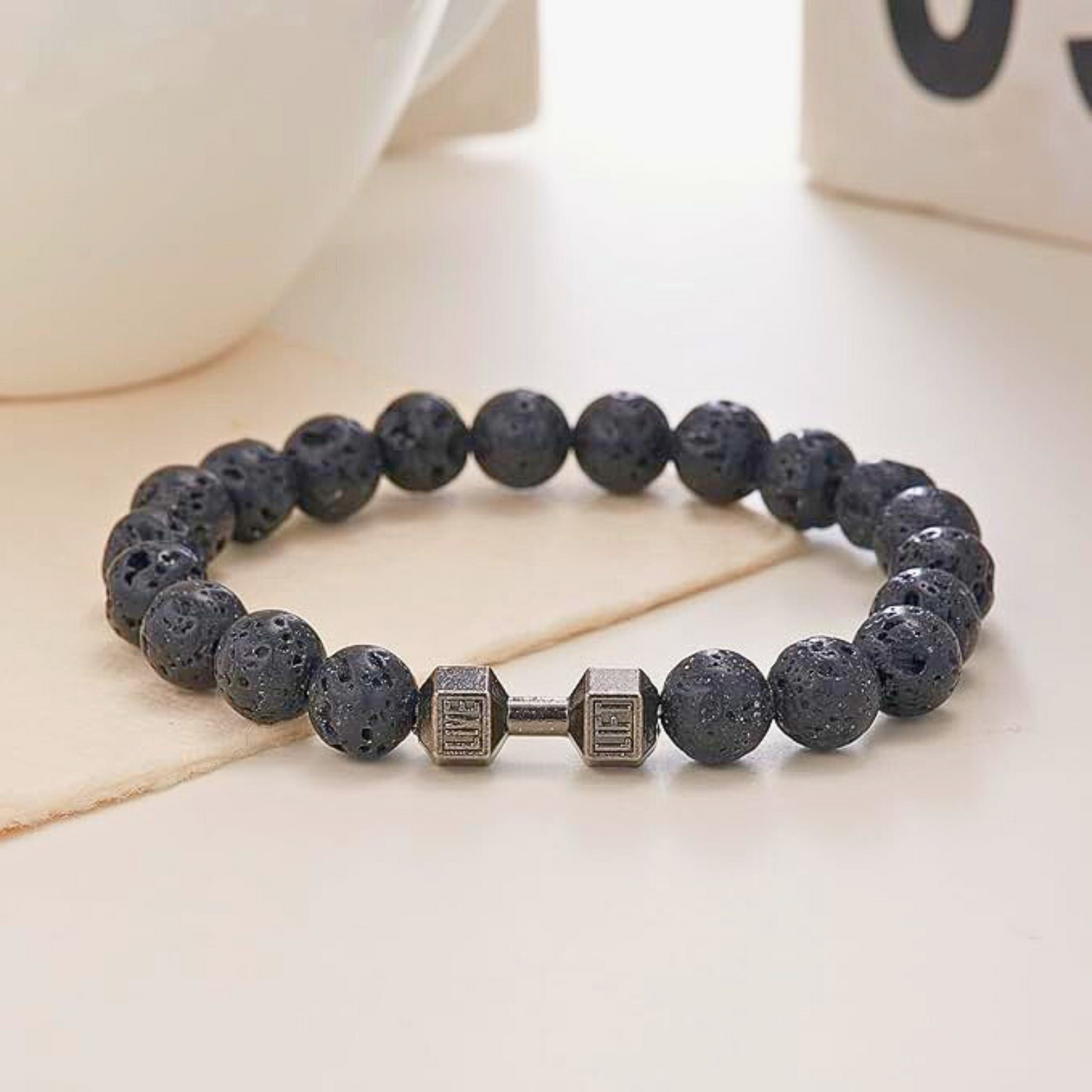 Lava Black Dumbbell Charm Bracelet