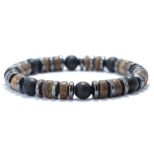 Onyx, Hematite & Wooden Handmade Bracelet