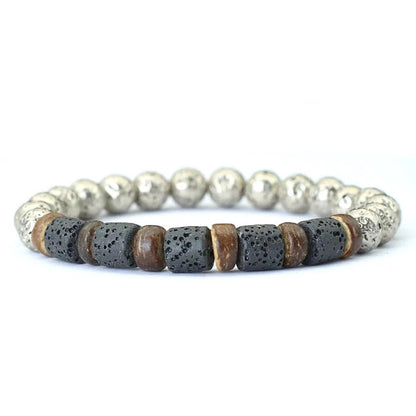 Coconut & Silver Lava Beaded Bracelet