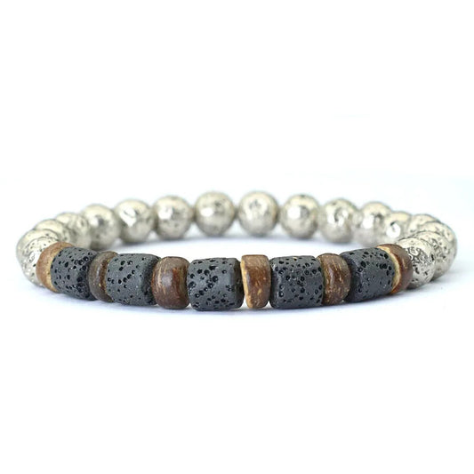 Coconut & Silver Lava Beaded Bracelet
