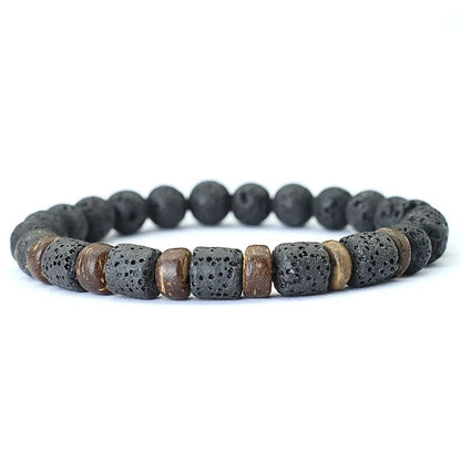 Coconut & Black Lava Beaded Bracelet