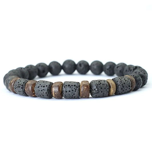 Coconut & Black Lava Beaded Bracelet