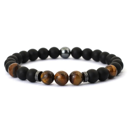 Tiger Eyes, Onyx & Hematite Stone Beaded Bracelet