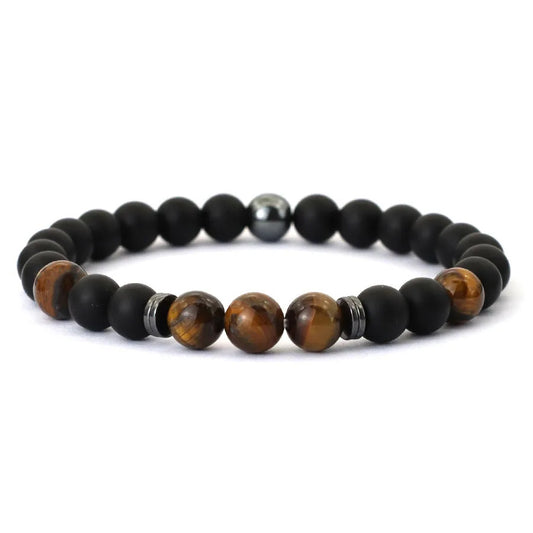Tiger Eyes, Onyx & Hematite Stone Beaded Bracelet