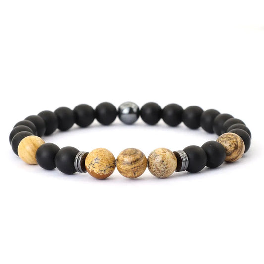 Fossil, Onyx & Hematite Stone Beaded Bracelet