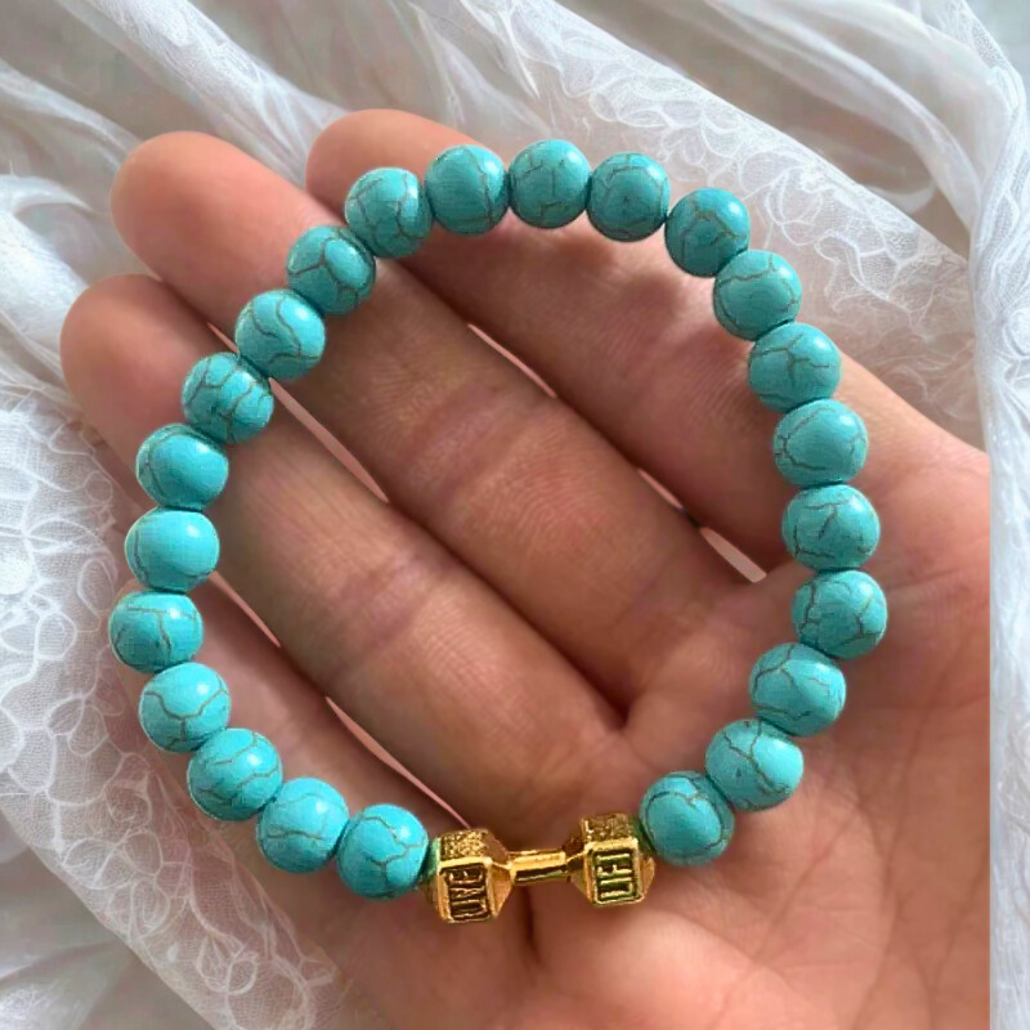 Turquoise Gold Dumbbell Charm Bracelet