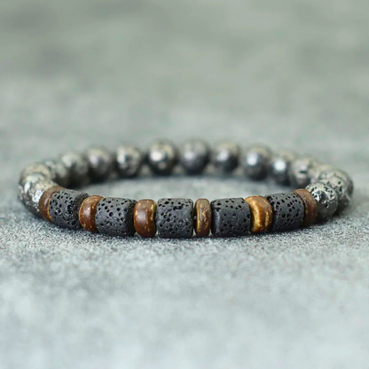 Coconut & Dark Silver Lava Beaded Bracelet