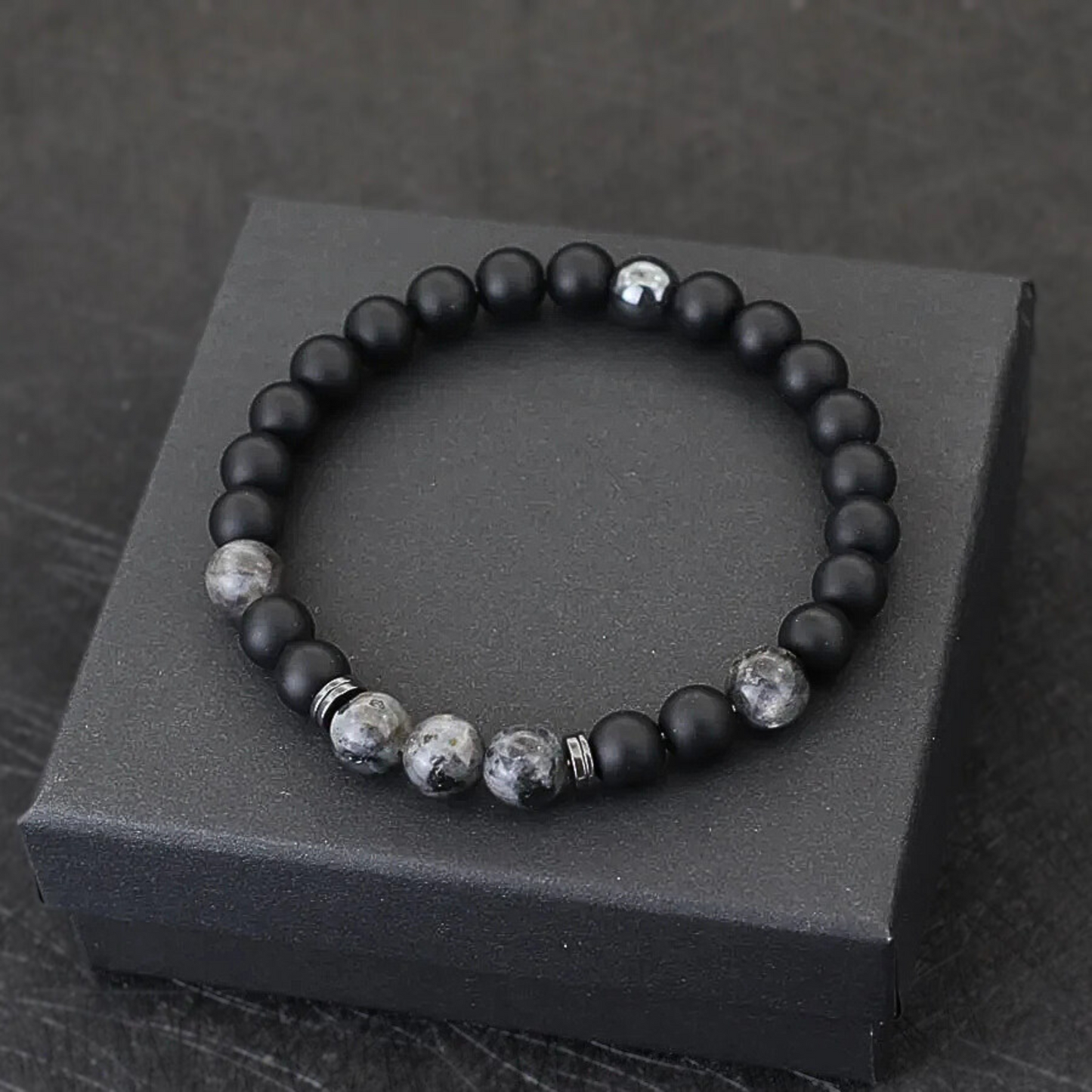 Black Flash, Onyx & Hematite Stone Beaded Bracelet