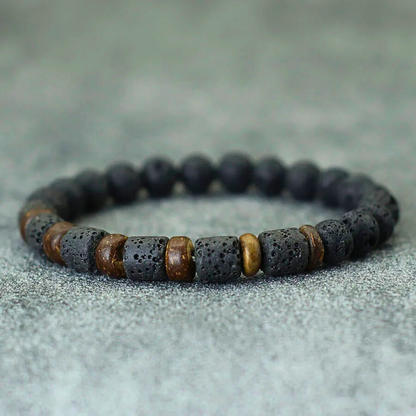 Coconut & Black Lava Beaded Bracelet
