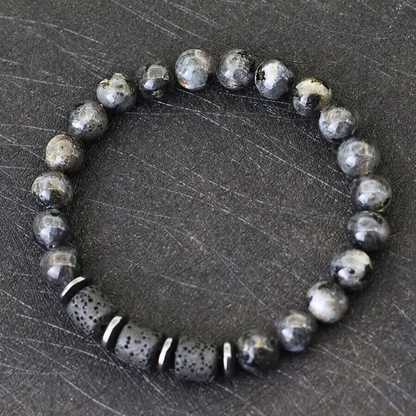 Lava, Hematite & Black Flash Stone Bracelet