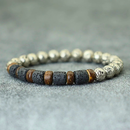 Coconut & Silver Lava Beaded Bracelet