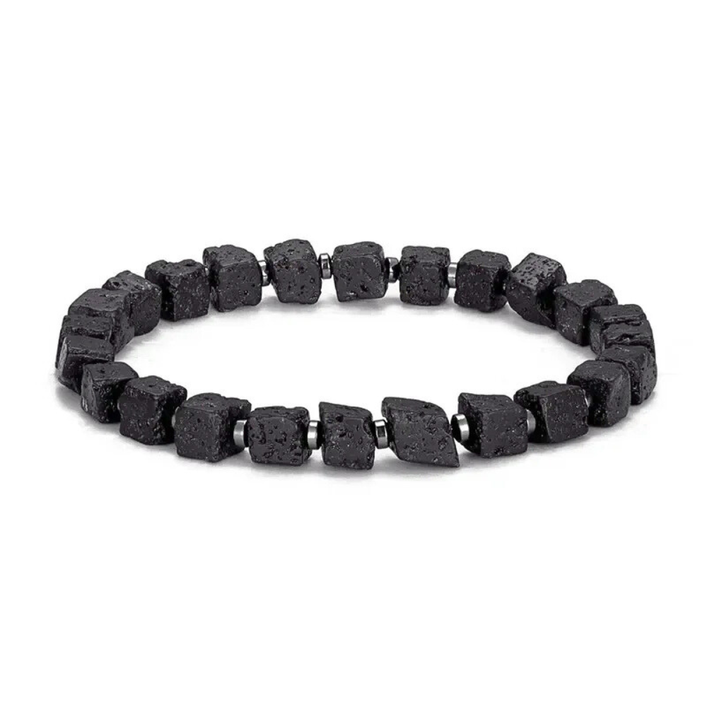 Raw Lava Cube & Hematite Bracelet