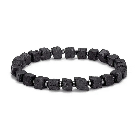 Raw Lava Cube & Hematite Bracelet