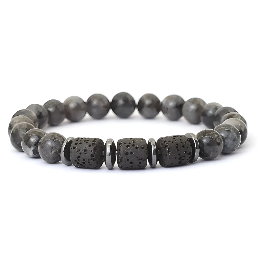 Lava, Hematite & Black Flash Stone Bracelet
