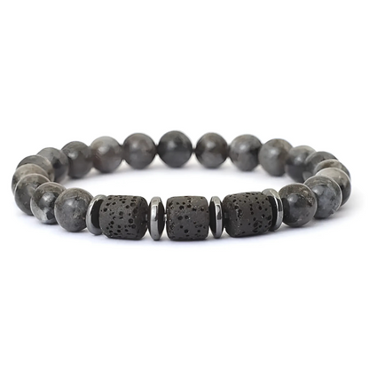 Lava, Hematite & Black Flash Stone Bracelet