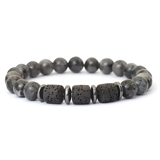 Lava, Hematite & Black Flash Stone Bracelet