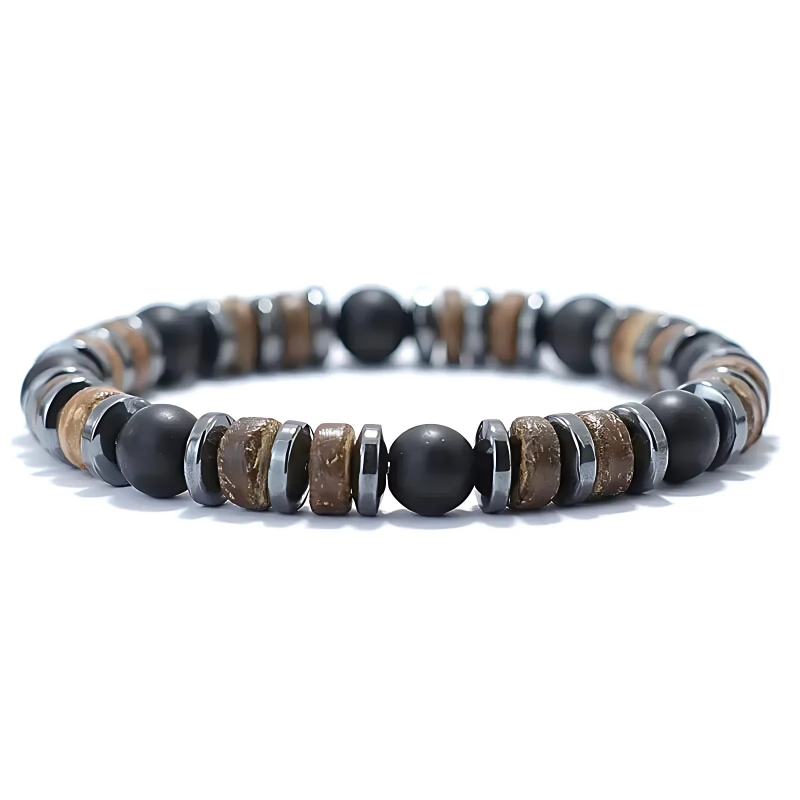 Onyx, Hematite & Wooden Handmade Bracelet