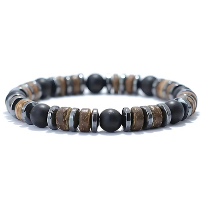 Onyx, Hematite & Wooden Handmade Bracelet