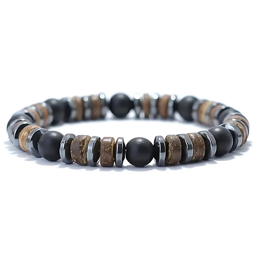 Onyx, Hematite & Wooden Handmade Bracelet