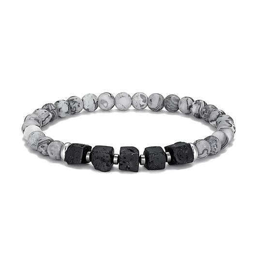 Lava Cubes, Hematite & Black Flash Stone Bracelet