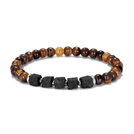 Lava Cubes, Hematite & Tiger Eyes Stone Bracelet